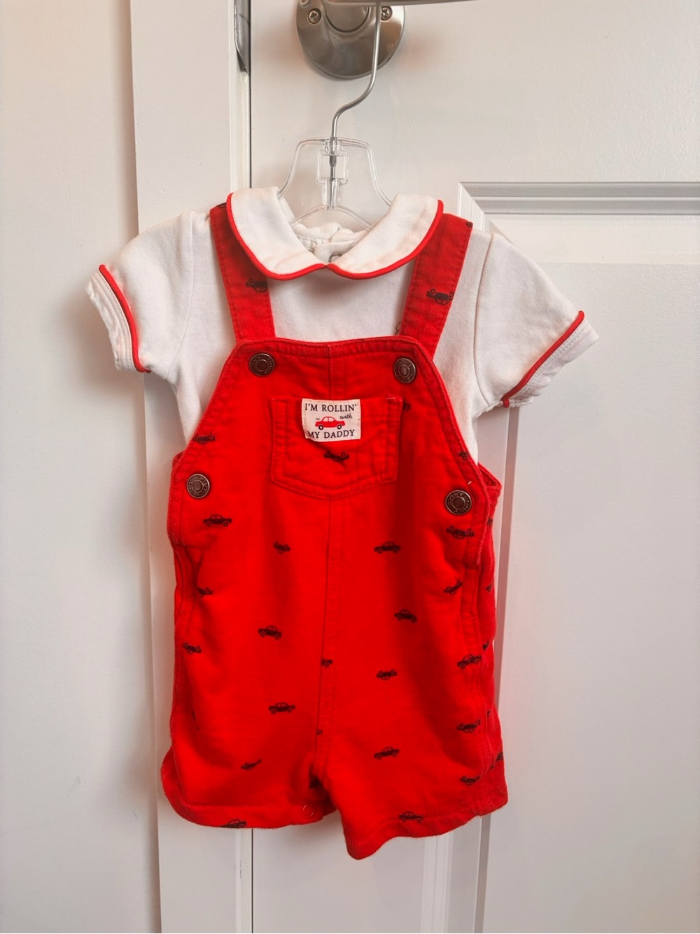 Red Baby Boys' Short Overalls with White Collar Tee